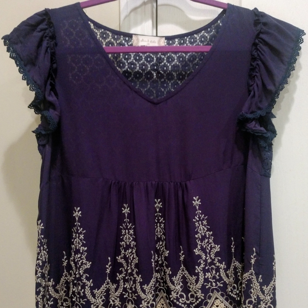 Navy Baby Doll lace Blouse